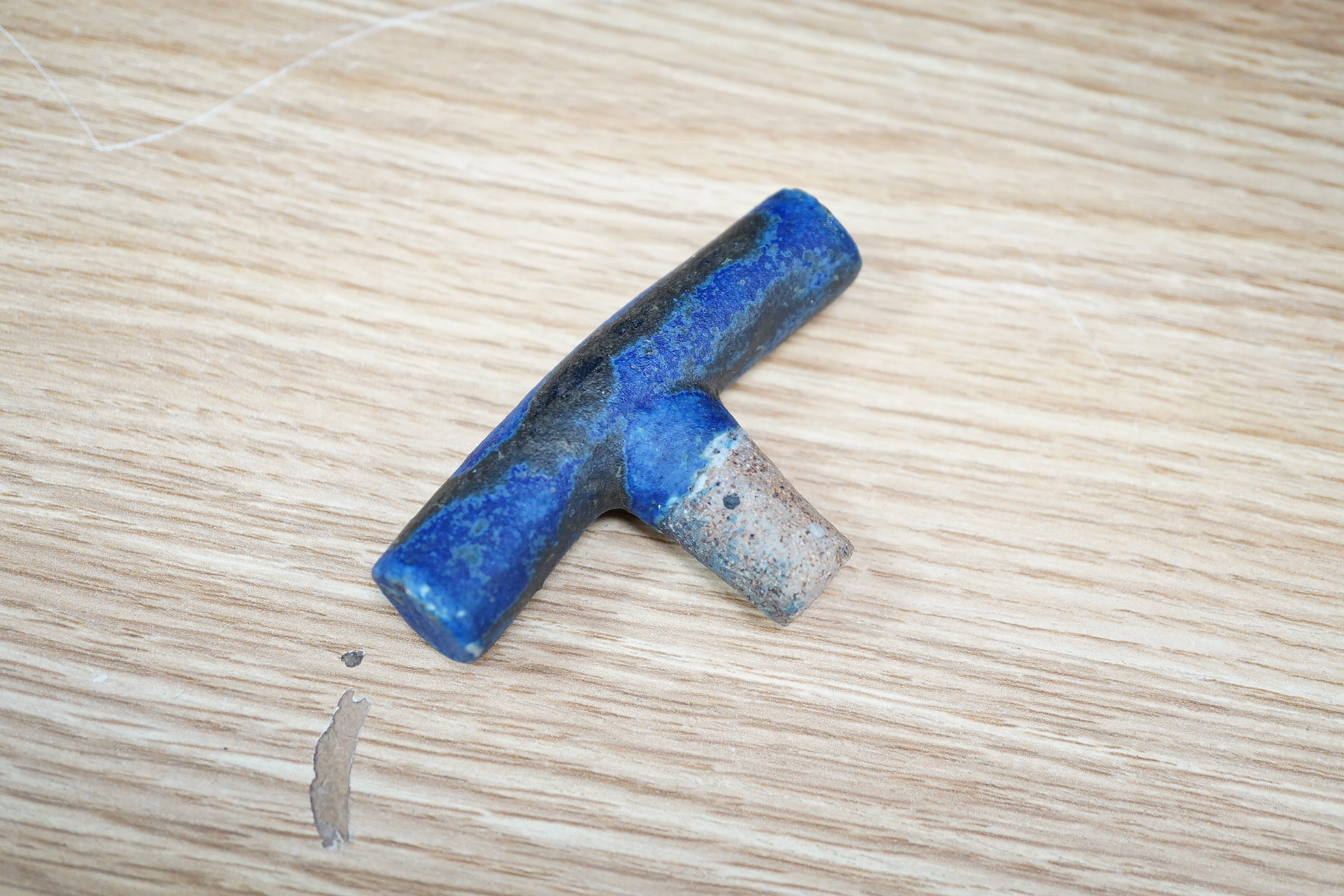 A large blue glazed pottery bottle and stopper, circa 1960's/80's, indistinct incised initials to the base, 37cm high